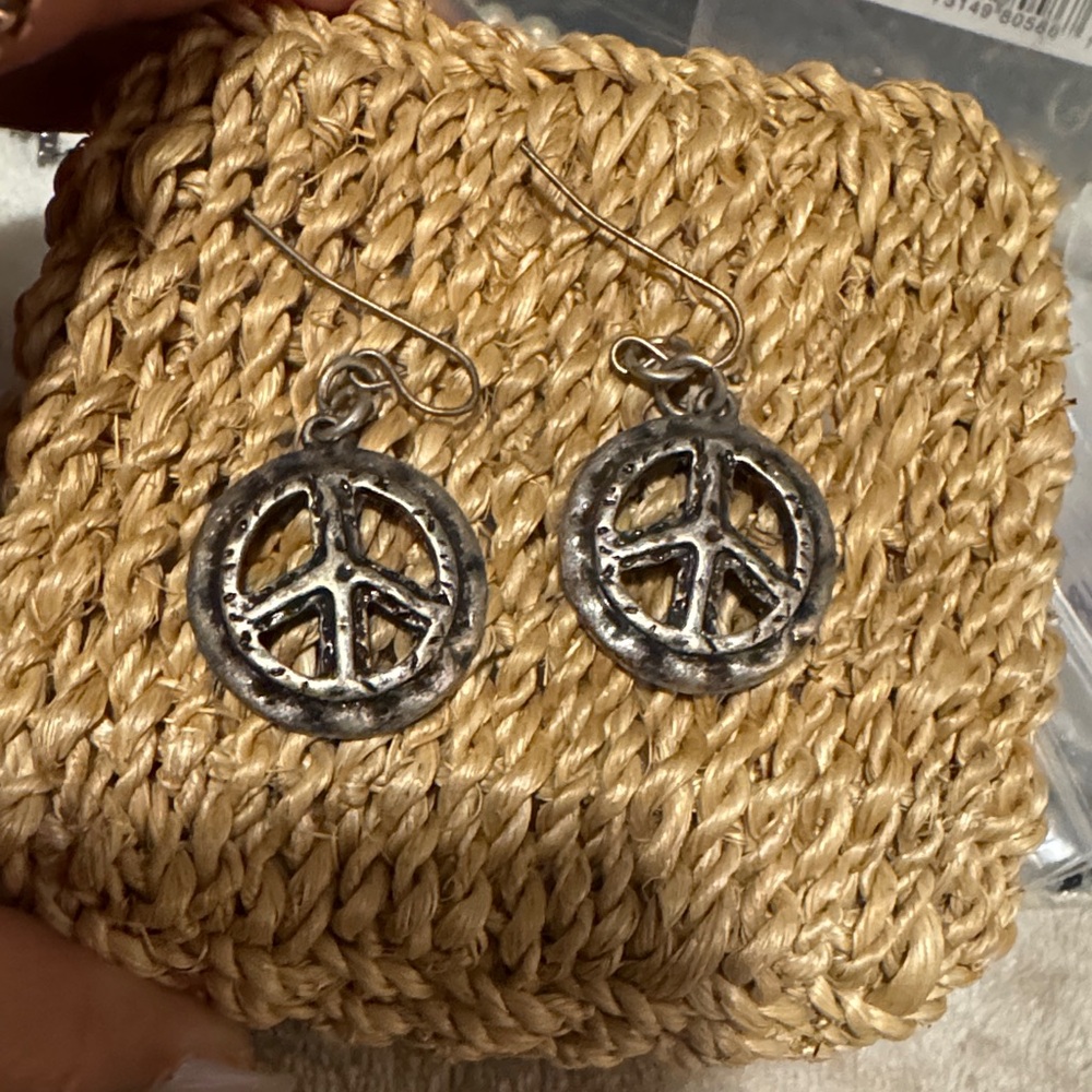 Vintage Silver Peace Sign Earrings